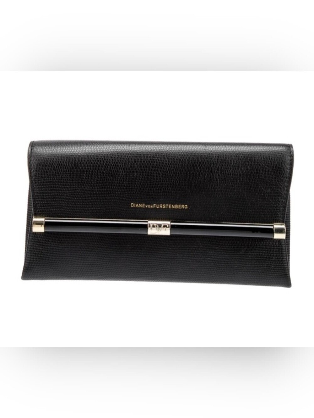 DIANE VON FURSTENBERG DVF440 Embossed Lizard Leather Envelope Clutch
